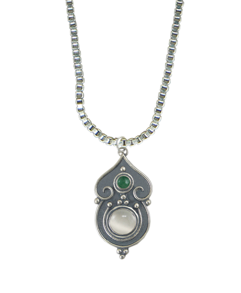 Sterling Silver Necklace White Moonstone And Jade